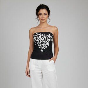 White House Black Market Corset Top Sz 2 – Black & White Print, Great Condition